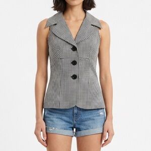 Vintage Mark Farrel Black & White Houndstooth Collared V-Neck Tank Top Vest
